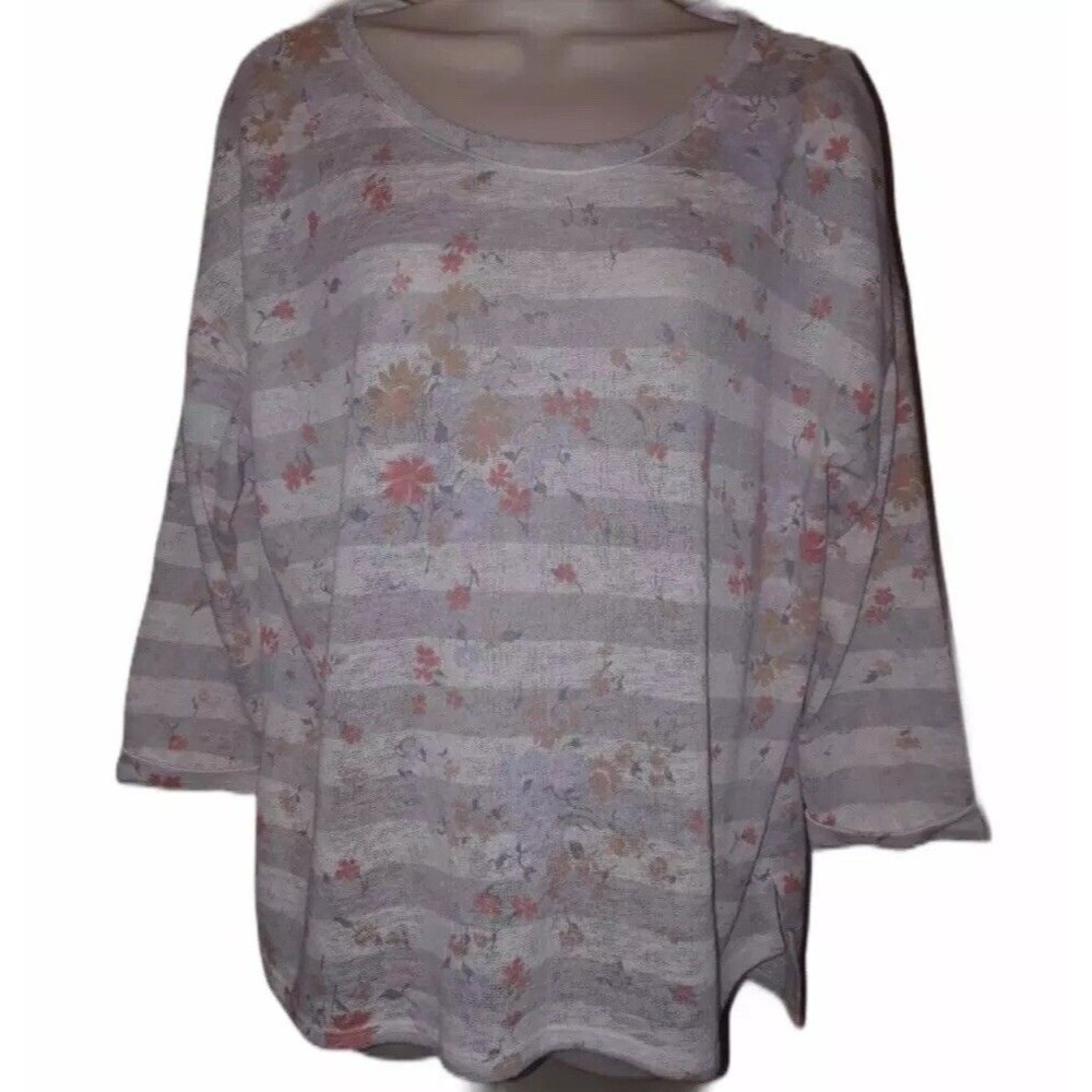 Lauren Conrad White Striped Floral Sheer Long Sleeve Top Size XL